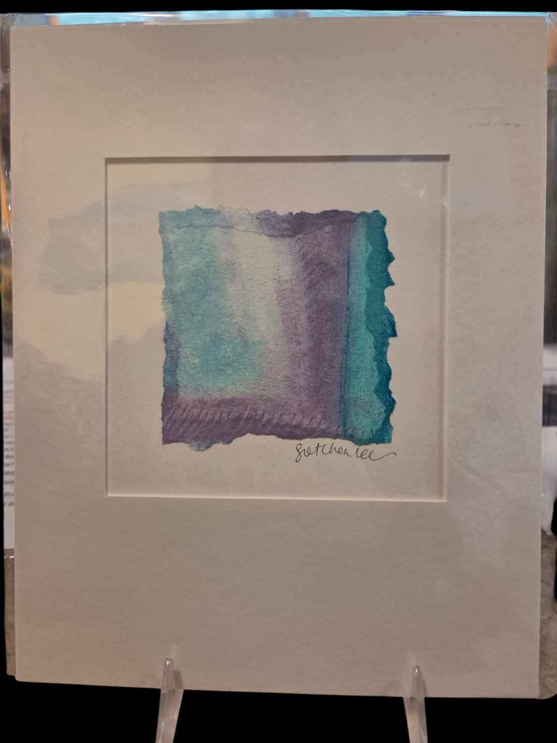 Orange Sky Original Pastel Drawing 8x10 Teal and Lavender