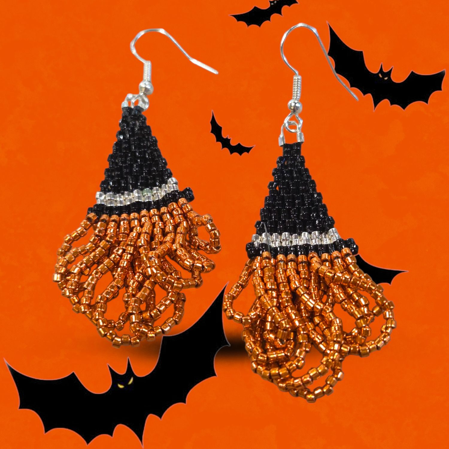 Boerman Earrings Witch Hats Metallic Orange
