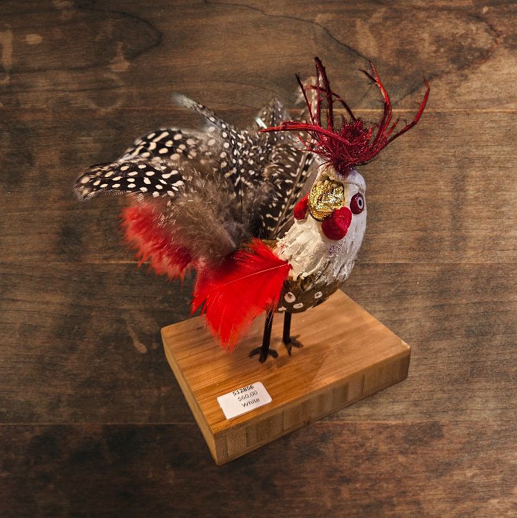 White Brown and White Chicken with Red Detailing