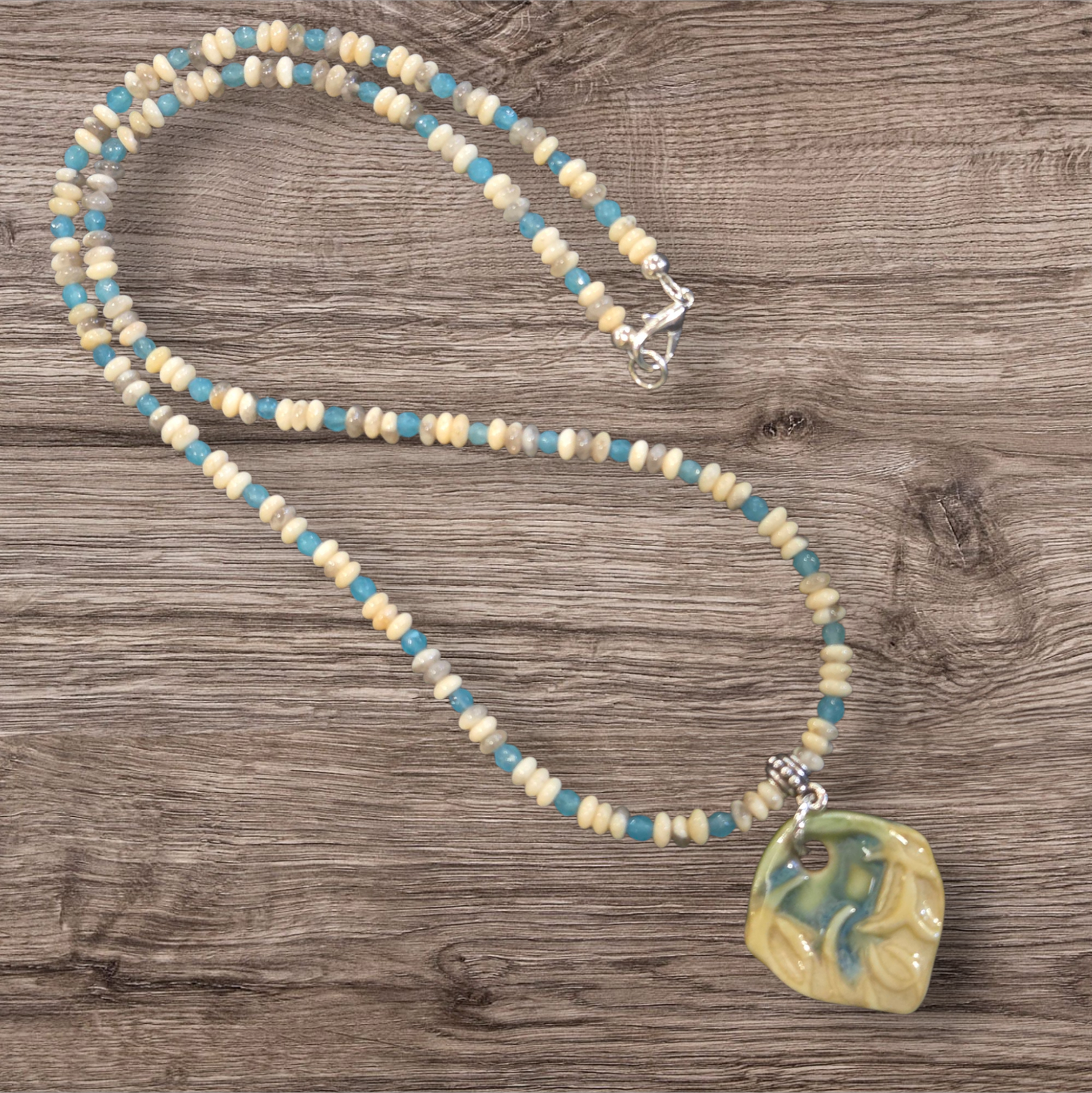 Whitney Necklace Feldspar and Apatite with Clay Pendant
