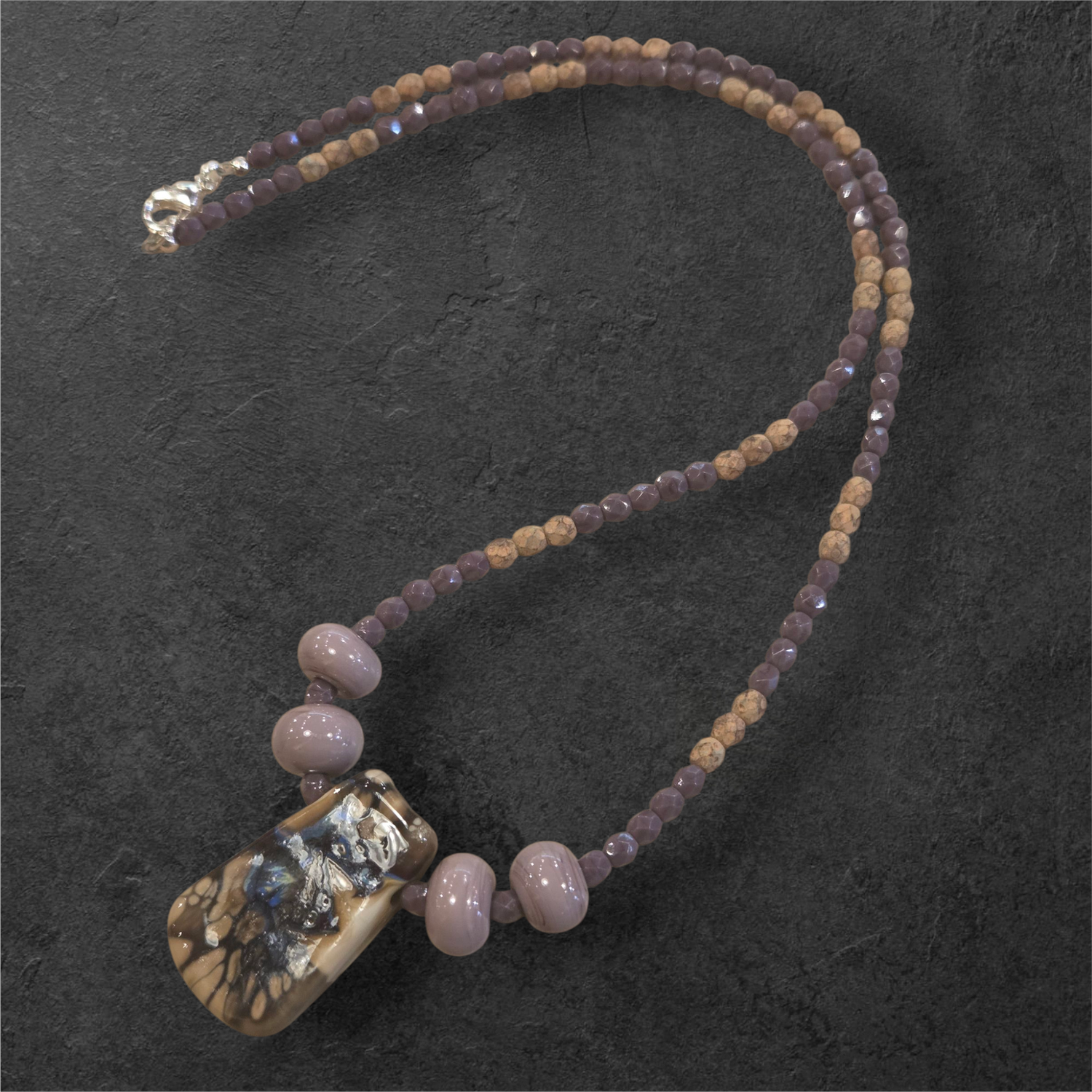 Whitney Necklace Purple Lampwork and Czech Glass with Lampwork Pendant
