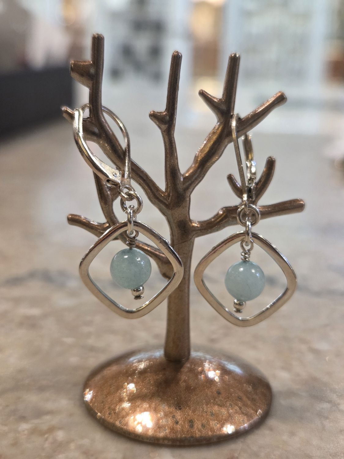 Whitney Earrings Sterling Silver with Light Blue Jade