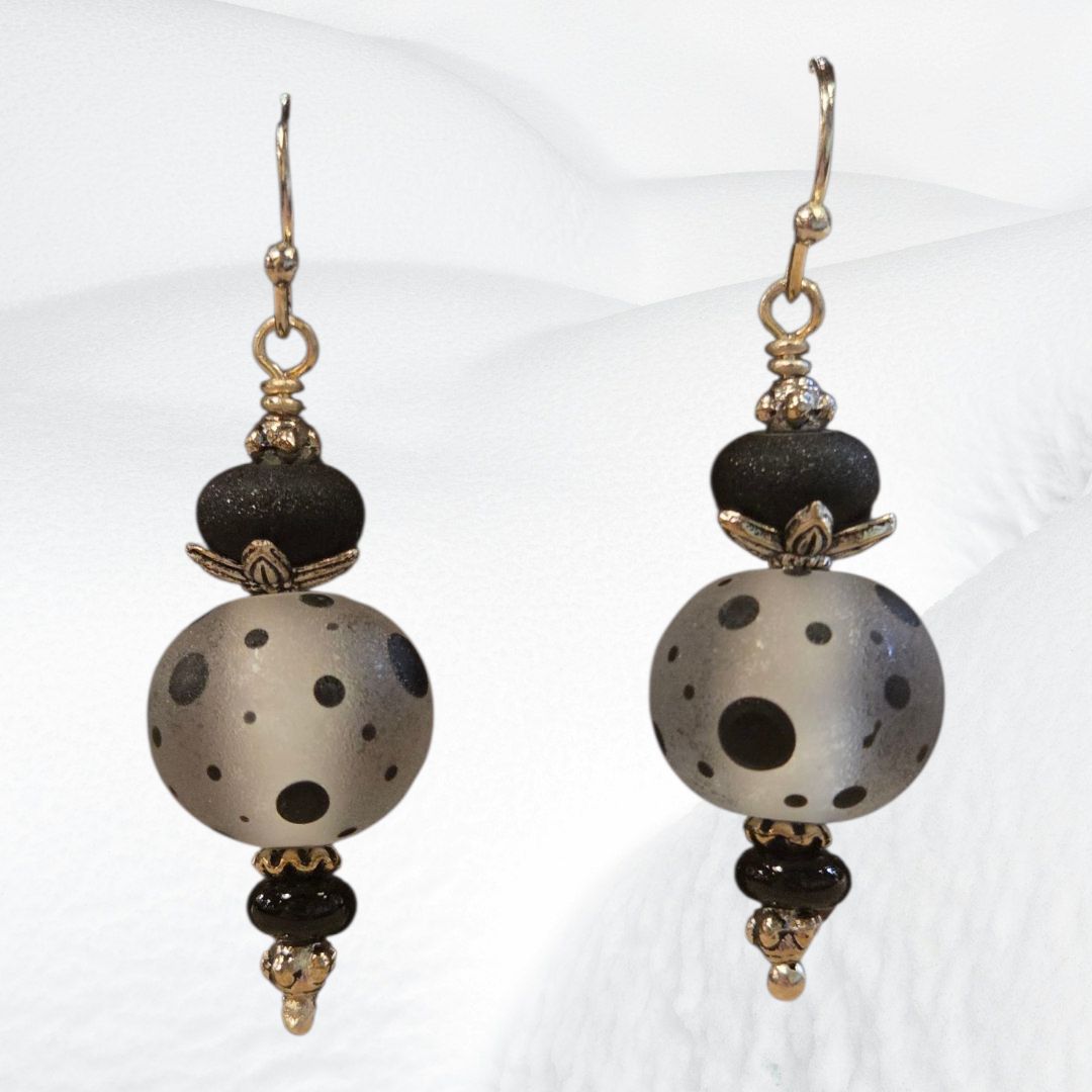 Whitney Earrings Black and Clear Matte Lampwork