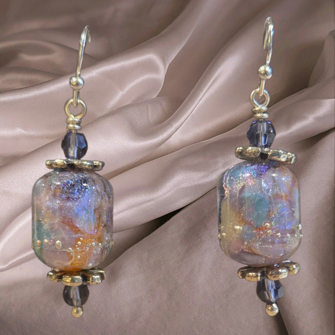 Whitney Earrings Galaxy Lampwork with Swarovski Crystals