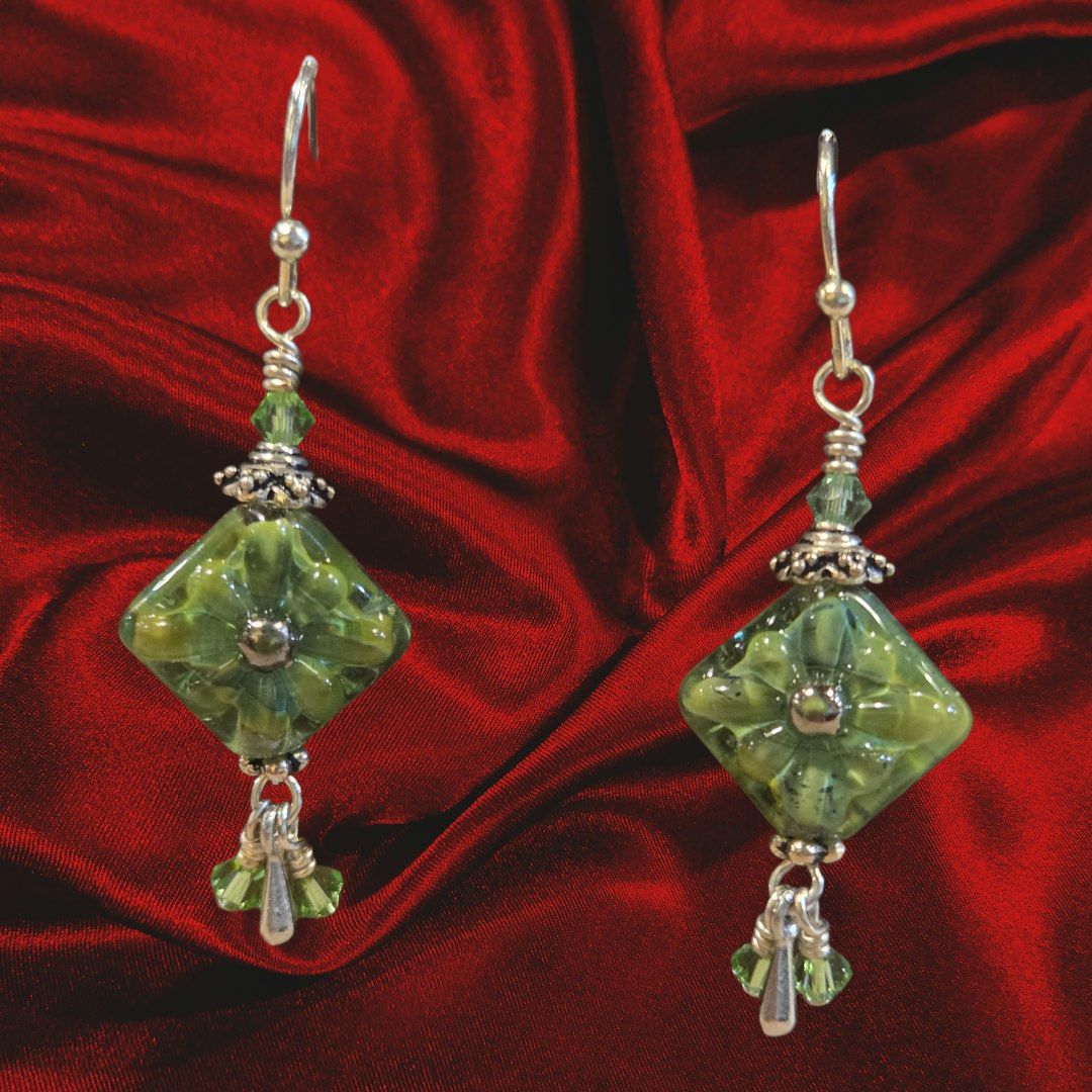 Whitney Earrings Green Unicorn Beads with Swarovski Crystals