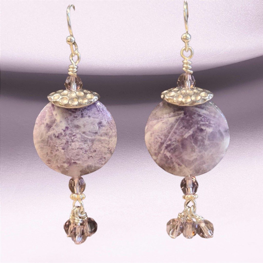 Whitney Earrings Charoite and Swarovski Crystals
