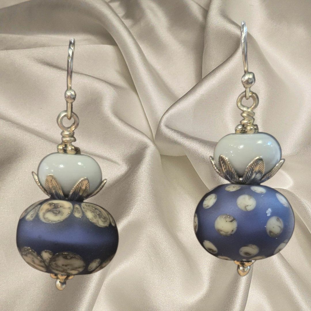 Whitney Earrings White and Purple Lampwork