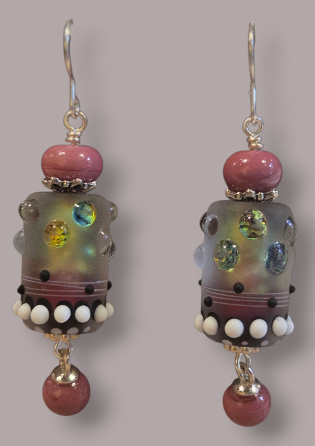 Whitney Earrings Lampwork with Pink Beads