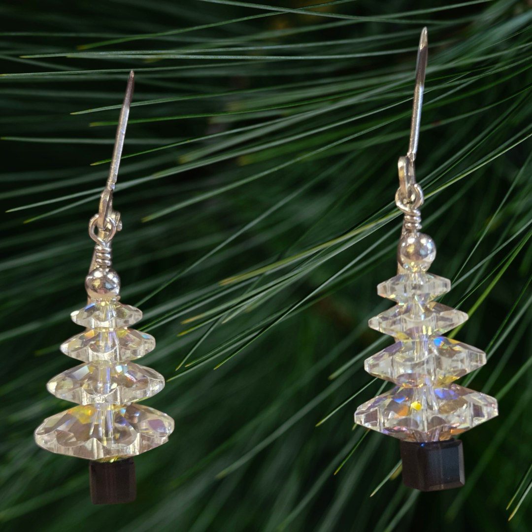 Whitney Earrings 4 Tier Clear Swarovski Crystal Trees 2