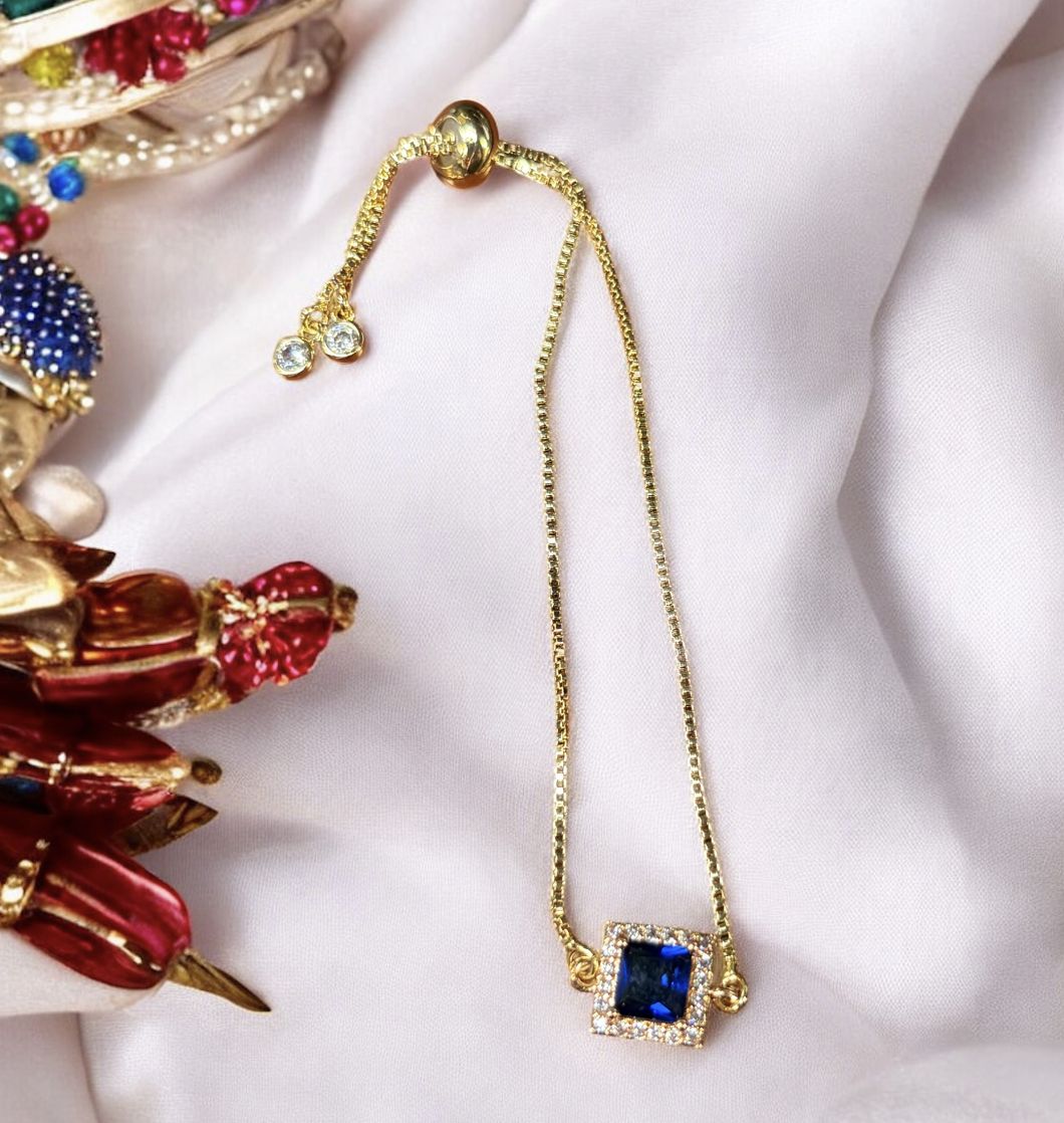 Kalli Bracelet Blue Square with Clear Cubic Zirconia