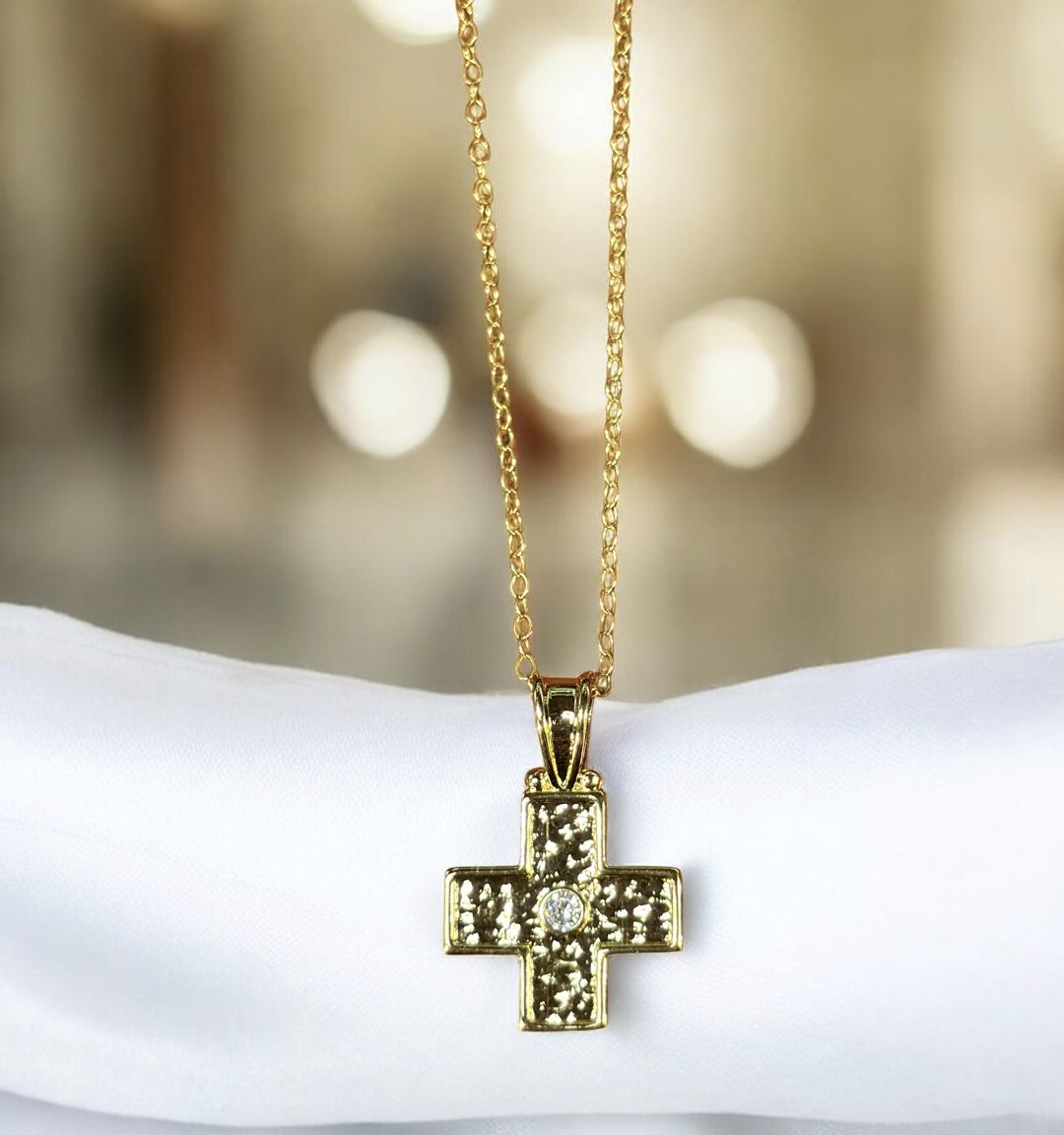 Kalli Necklace Gold Plated Cross with Crystal Center Stone
