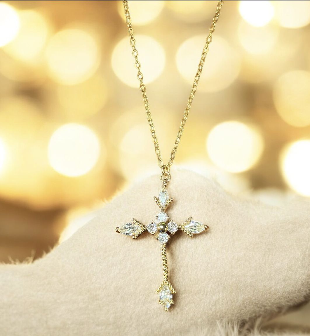Kalli Necklace Large Cross Thin with CZ&#39;s on Corners
