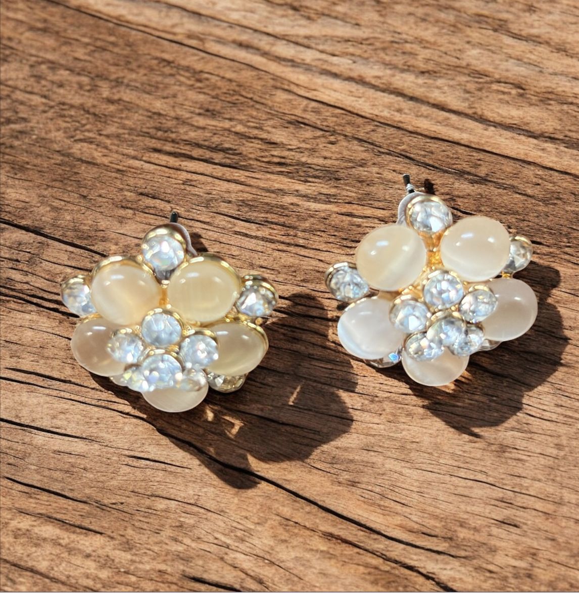 Kalli Earring Lt Rose Flower Stud with CZ&#39;s