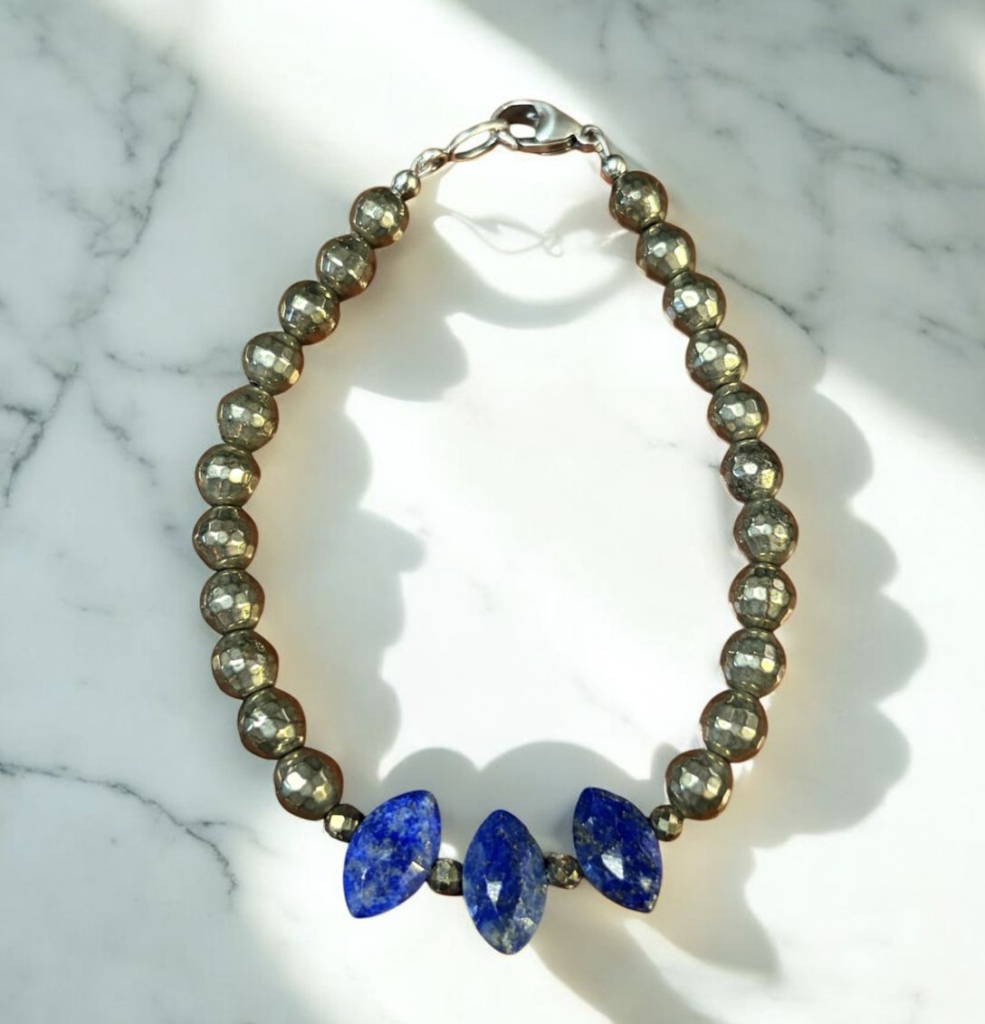 Littoral Bracelet Trio Marquise Cut Lapis and Pyrite