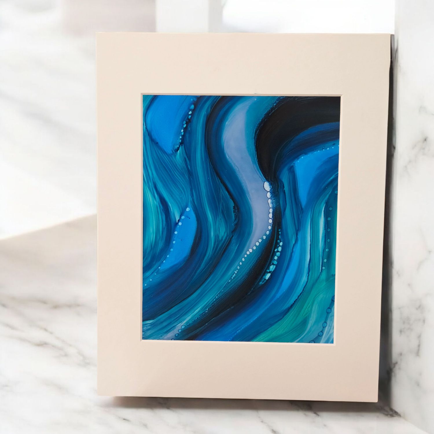 Putz Original- Dark Blue and Dark Green Abstract Matted Painting 11x14