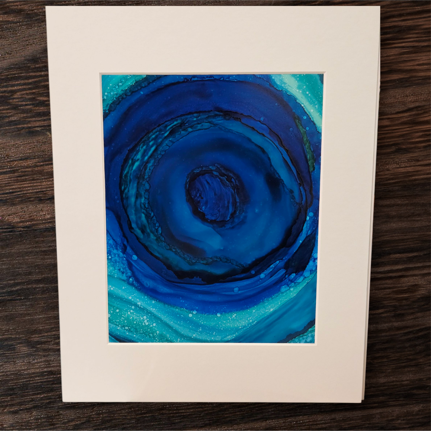 Putz Original- Supernova Green and Blue Scheme Abstract Matted Painting 11x14