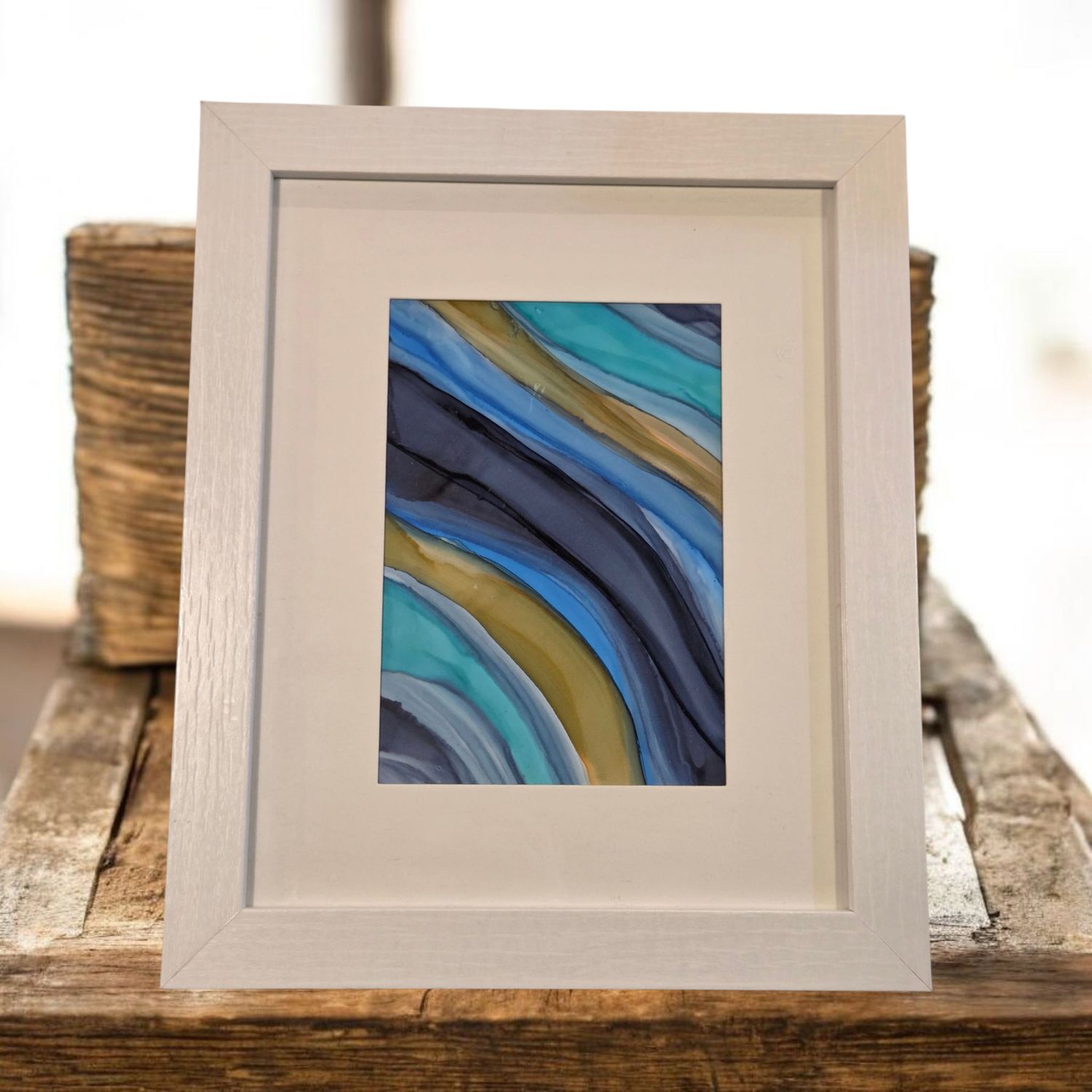 Putz Original- Organic Layers Abstract Framed Painting 9.5 x 11.5