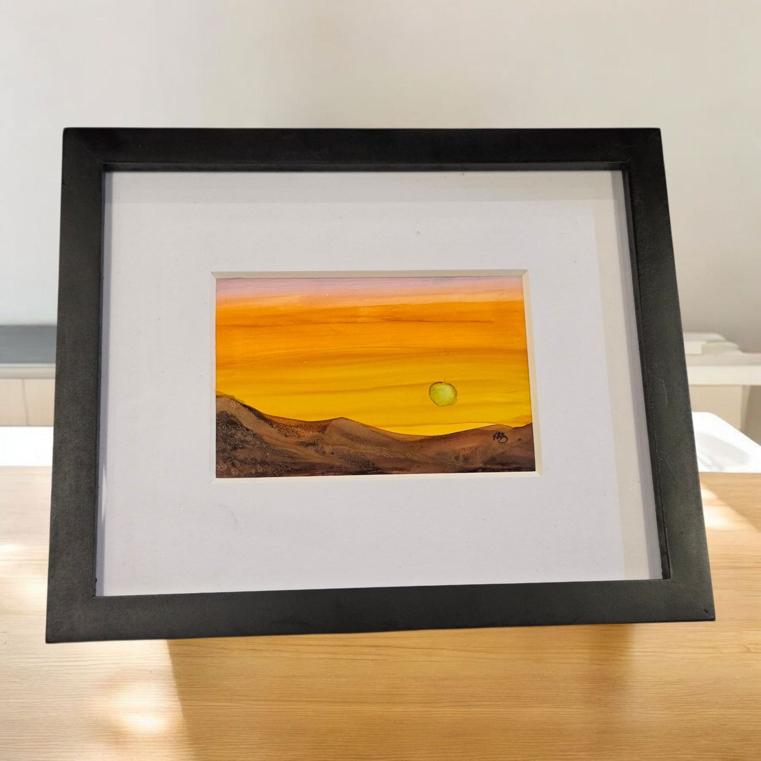 Putz Original- Desert Sunset Abstract Framed Painting 9 x 11