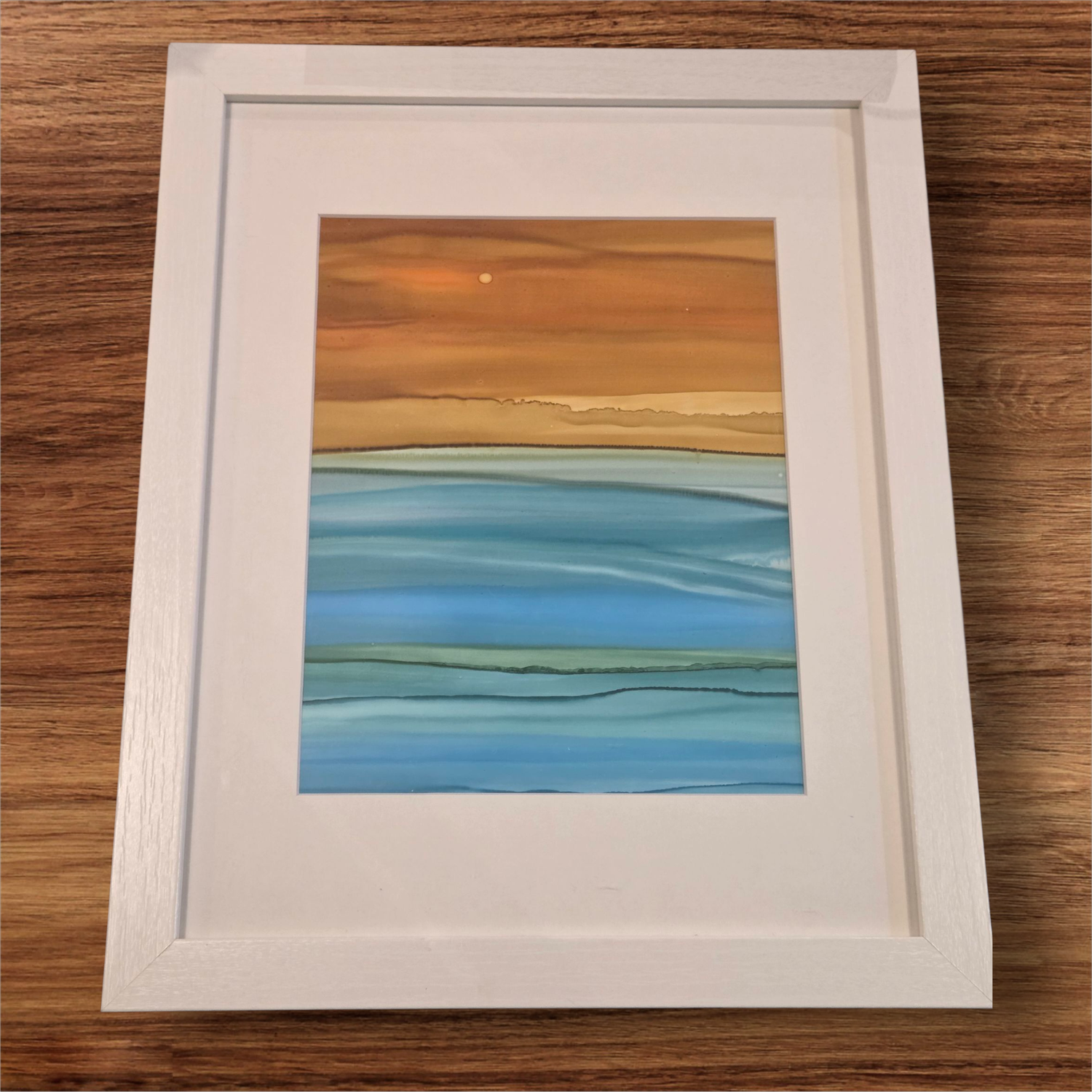 Putz Original- Ocean Sunset Abstract Framed Painting 12.5 x 15.5