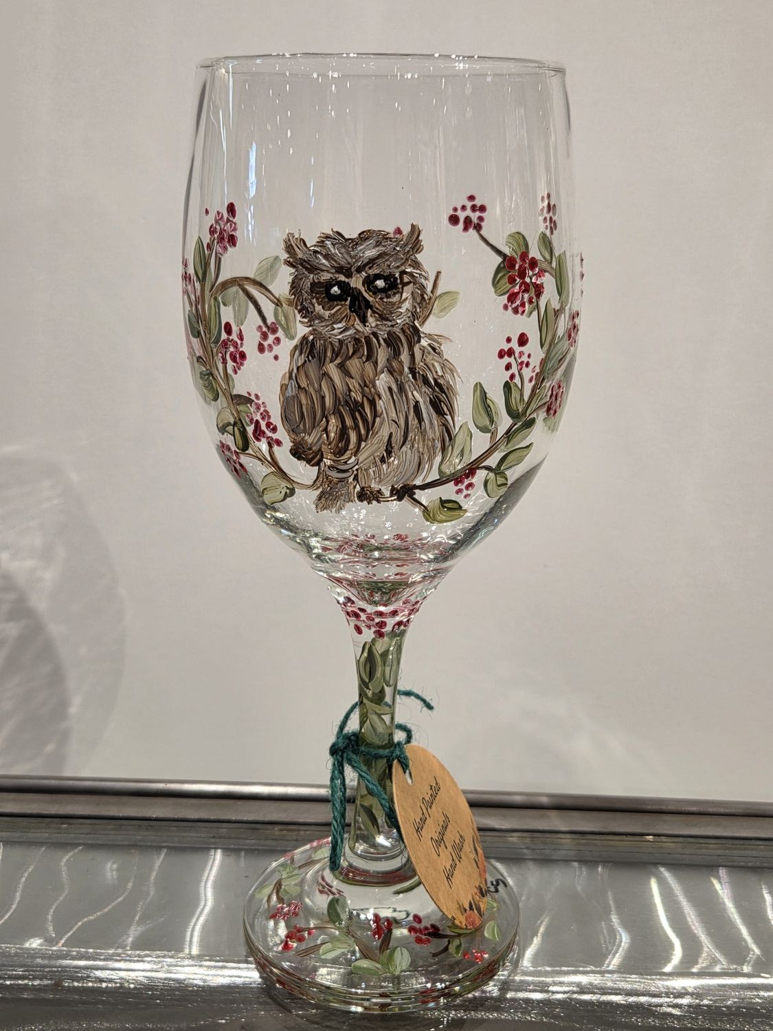 Snyder Hand Painted 20oz Wine Glass Owl