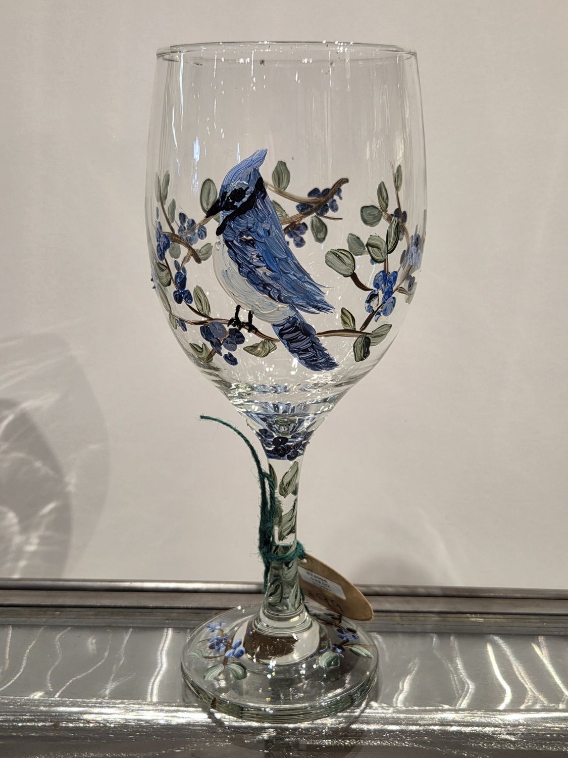 Snyder Hand Painted 20oz Wine Glass Blue Jay #2
