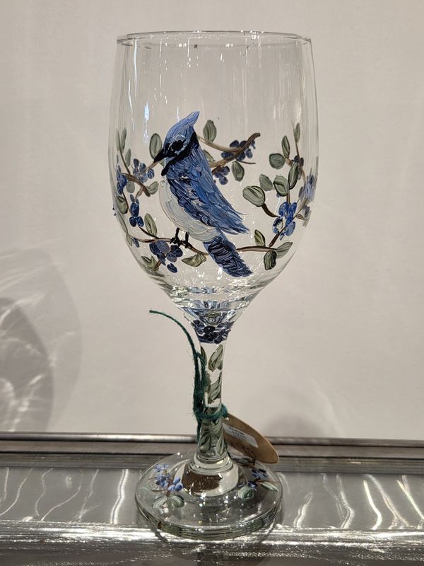 Snyder Hand Painted 20oz Wine Glass Blue Jay #2