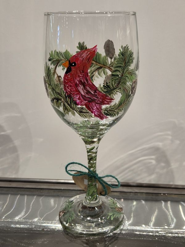 Snyder 20oz Cardinal w/Boughs Wine Glass