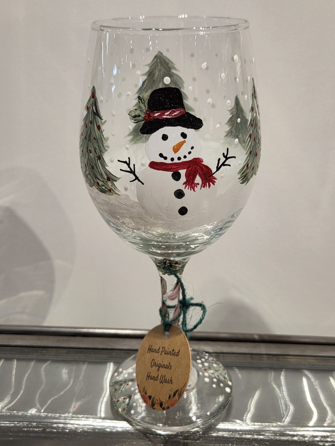 Snyder Hand Painted 20oz Wine Glass Snowman Black Hat