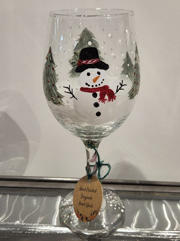 Snyder Hand Painted 20oz Wine Glass Snowman Black Hat