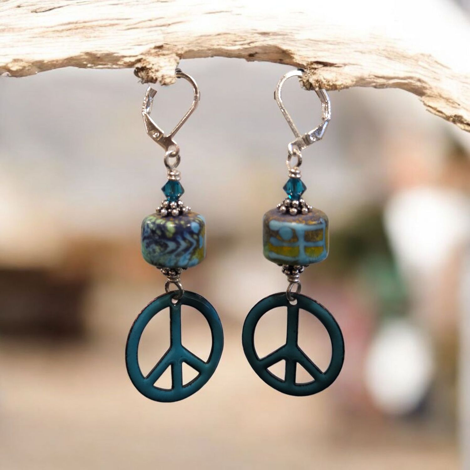 Page Earrings Teal Peace Sign