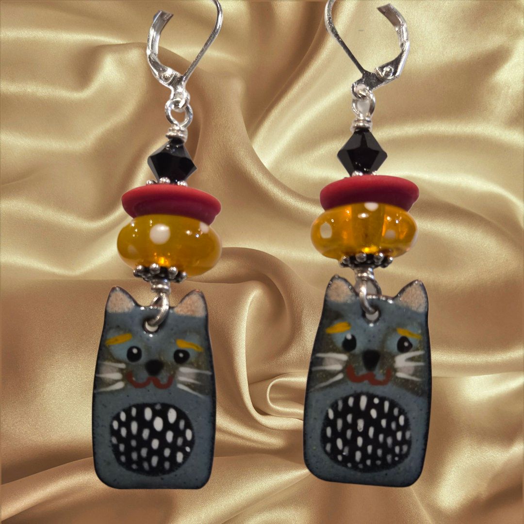 Page Earrings Gray Tabby Cats
