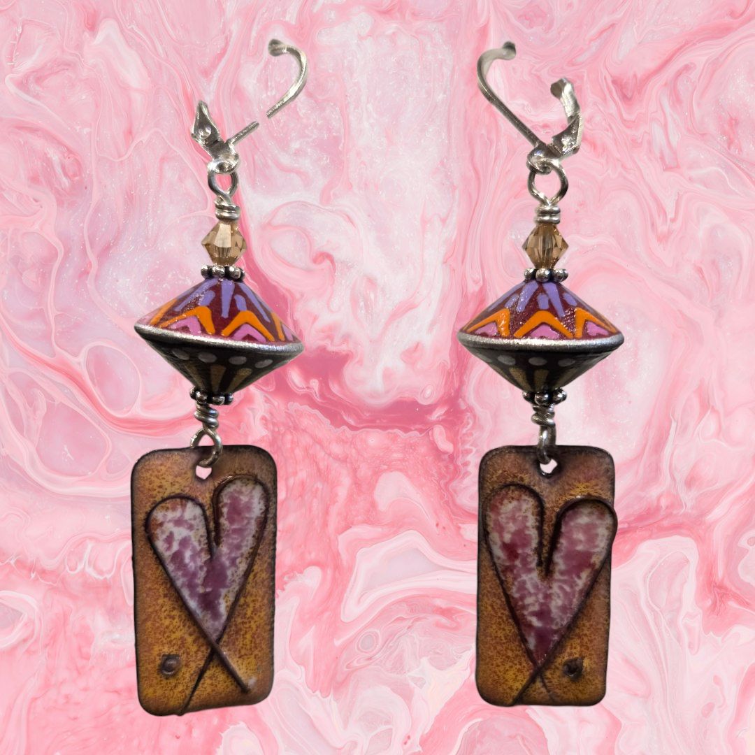 Page Earrings Enameled Pink Hearts