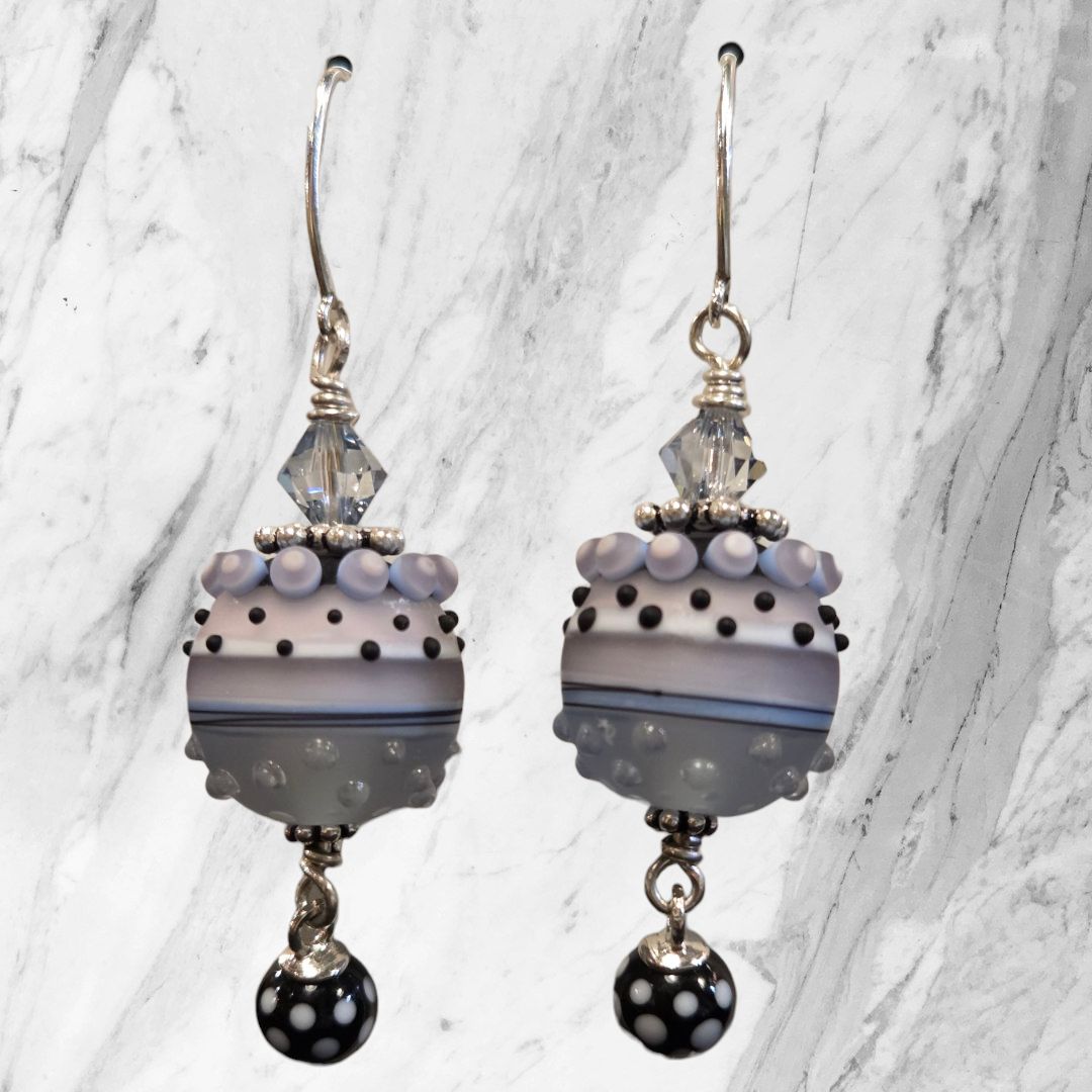 Page Earrings Pink and Purple Dotted Beads