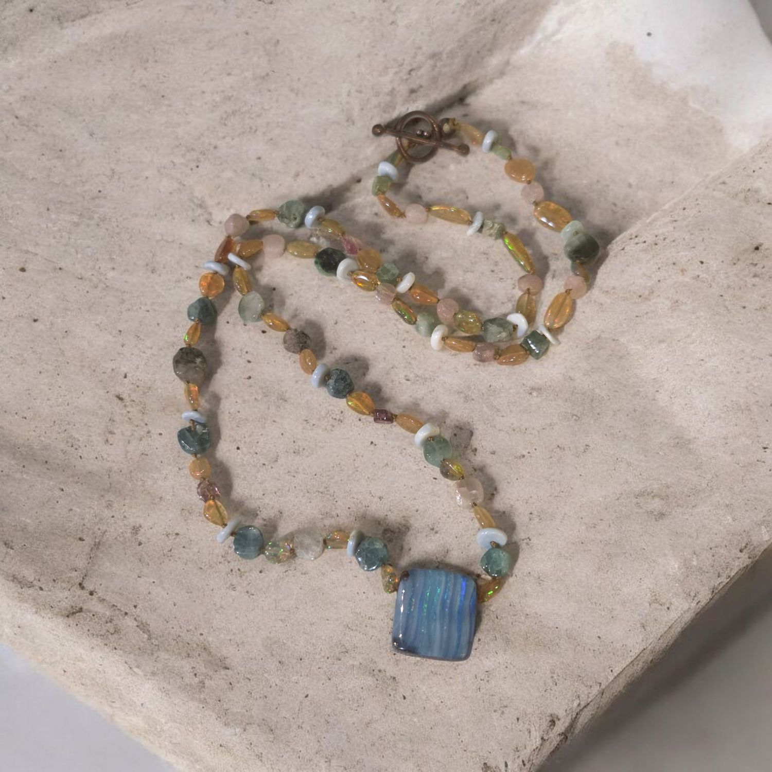 Logan Necklace Tourmaline and Ethiopian Opal with Australian Opal