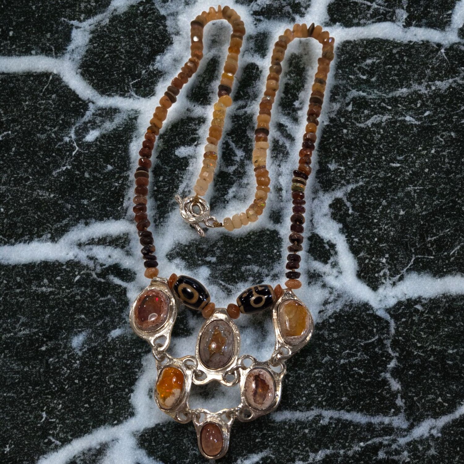 Logan Necklace Mexican Fire Opals with Tourmaline and Ethiopian Opals