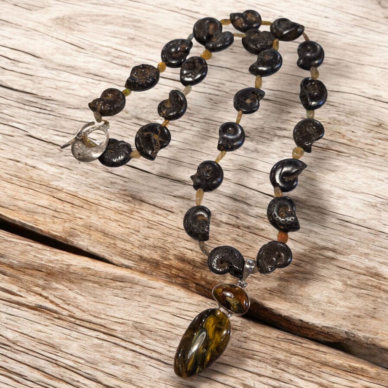 Logan Necklace Pietersite Pendent with Ammonite