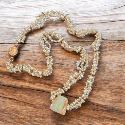 Logan Australian Opal Boulder with Saltwater Keshi Pearls