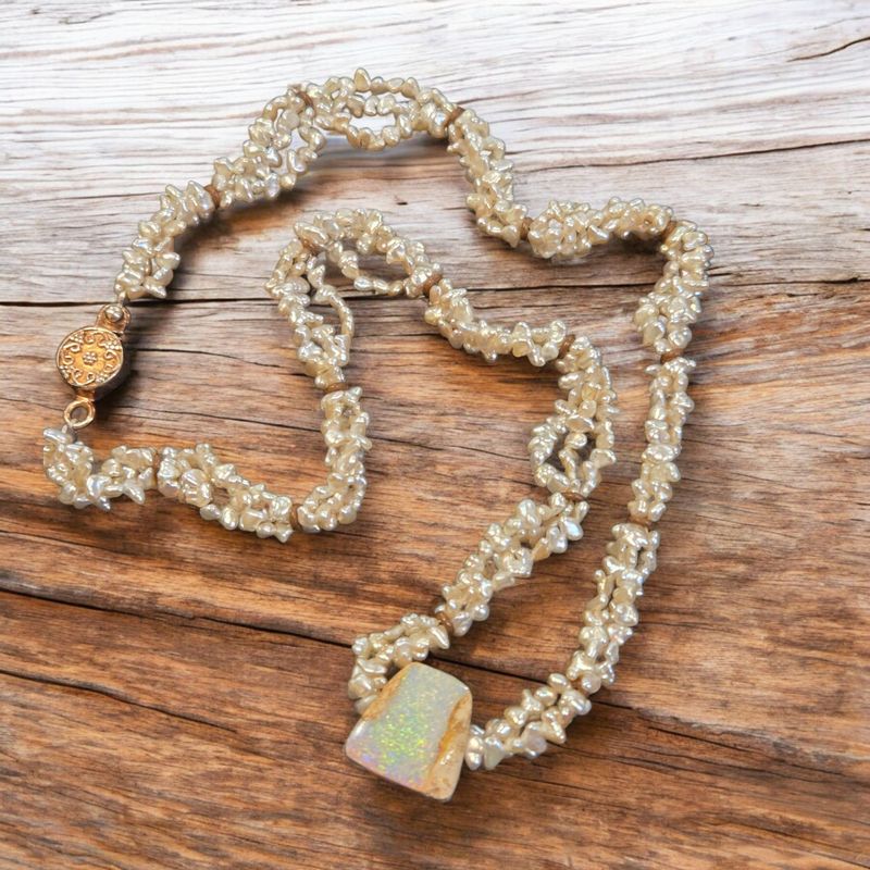 Logan Australian Opal Boulder with Saltwater Keshi Pearls