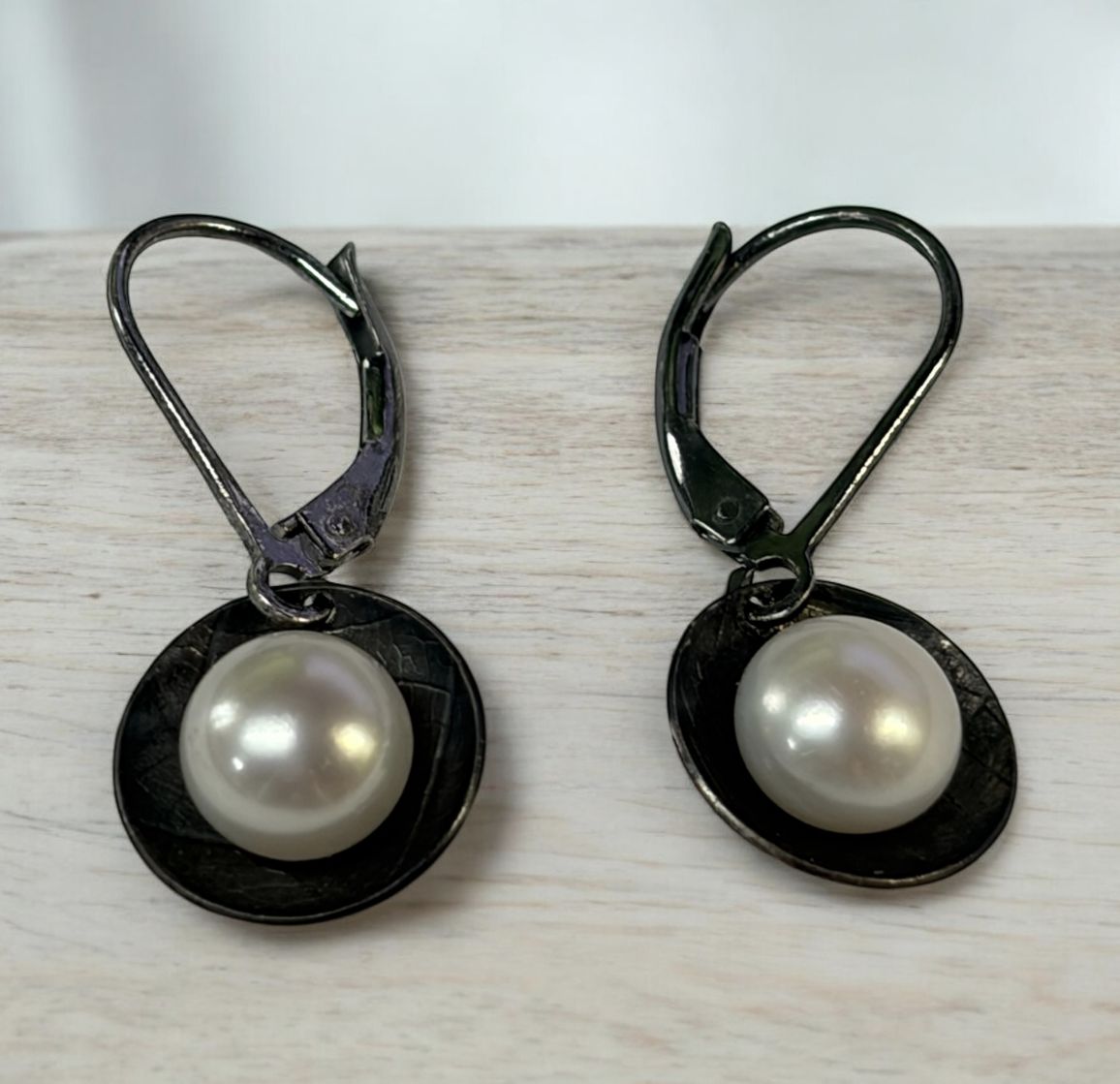 Rodgers Earrings &quot;Afterglow&quot; pearl in Oxidized Silver
