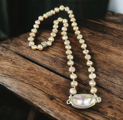 Bourie Necklace Hand Knotted Freshwater Pearl With Statement Clasp