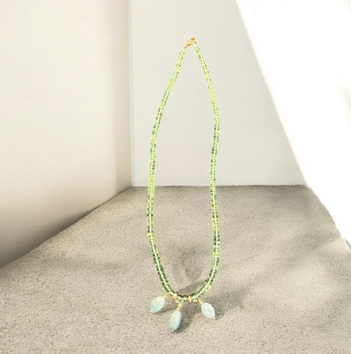 Bourie Necklace Green Apatite and Blue Zircon