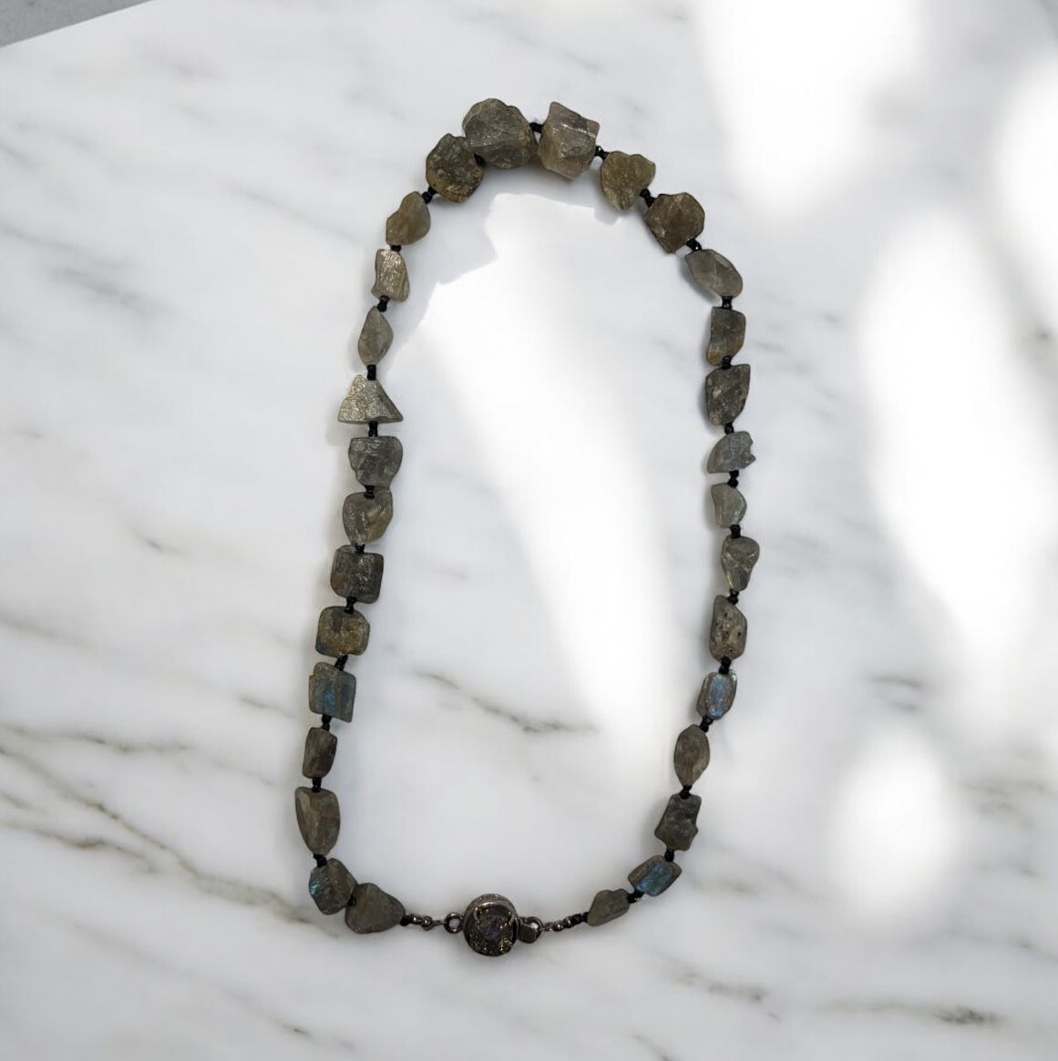 Bourie Necklace Raw Graduated Labradorite and Black Spinel and  Multi Colored Druzy Clasp