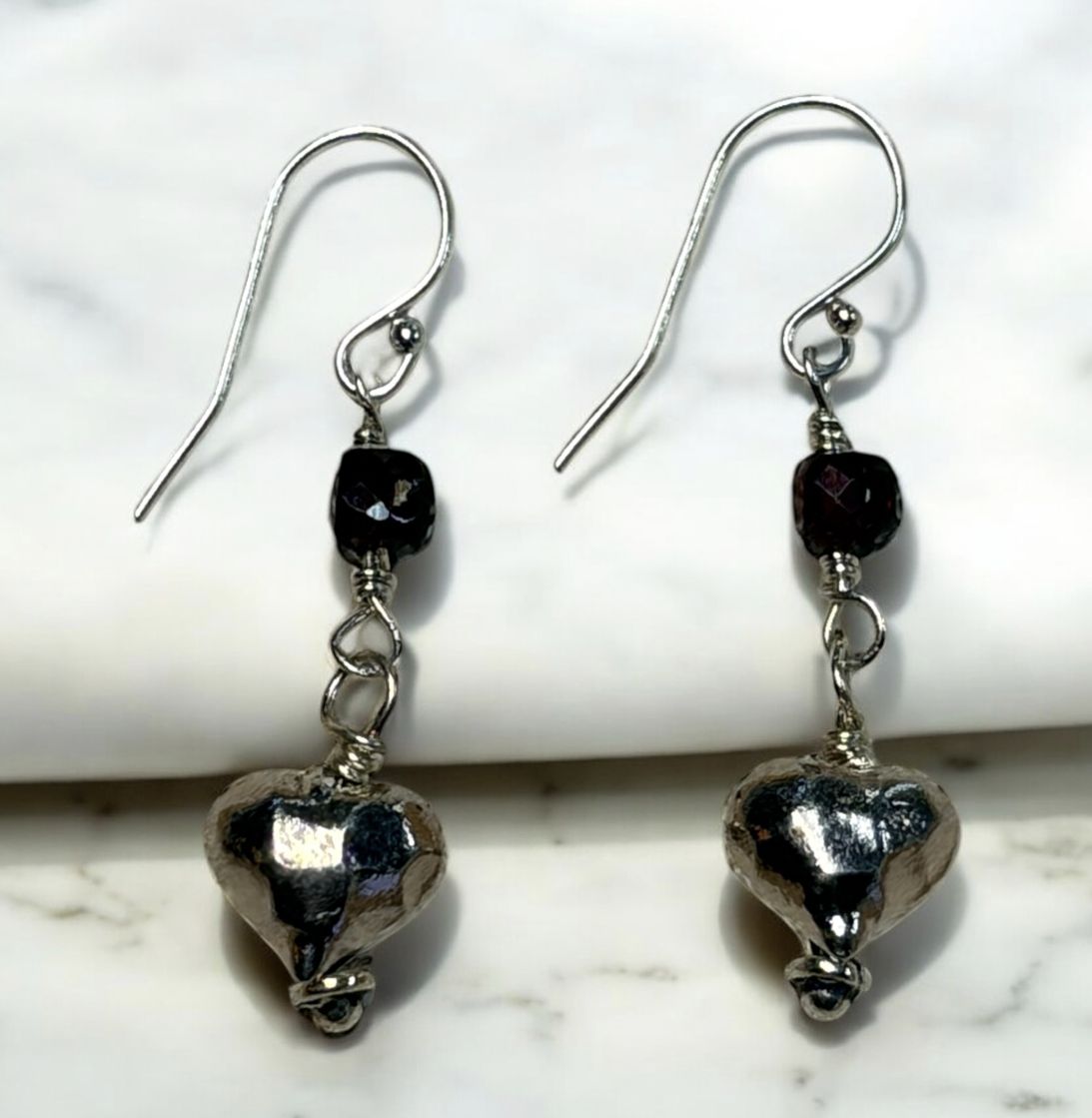 Bourie Earring Hill Tribes Sterling Silver Heart with Faceted Garnet