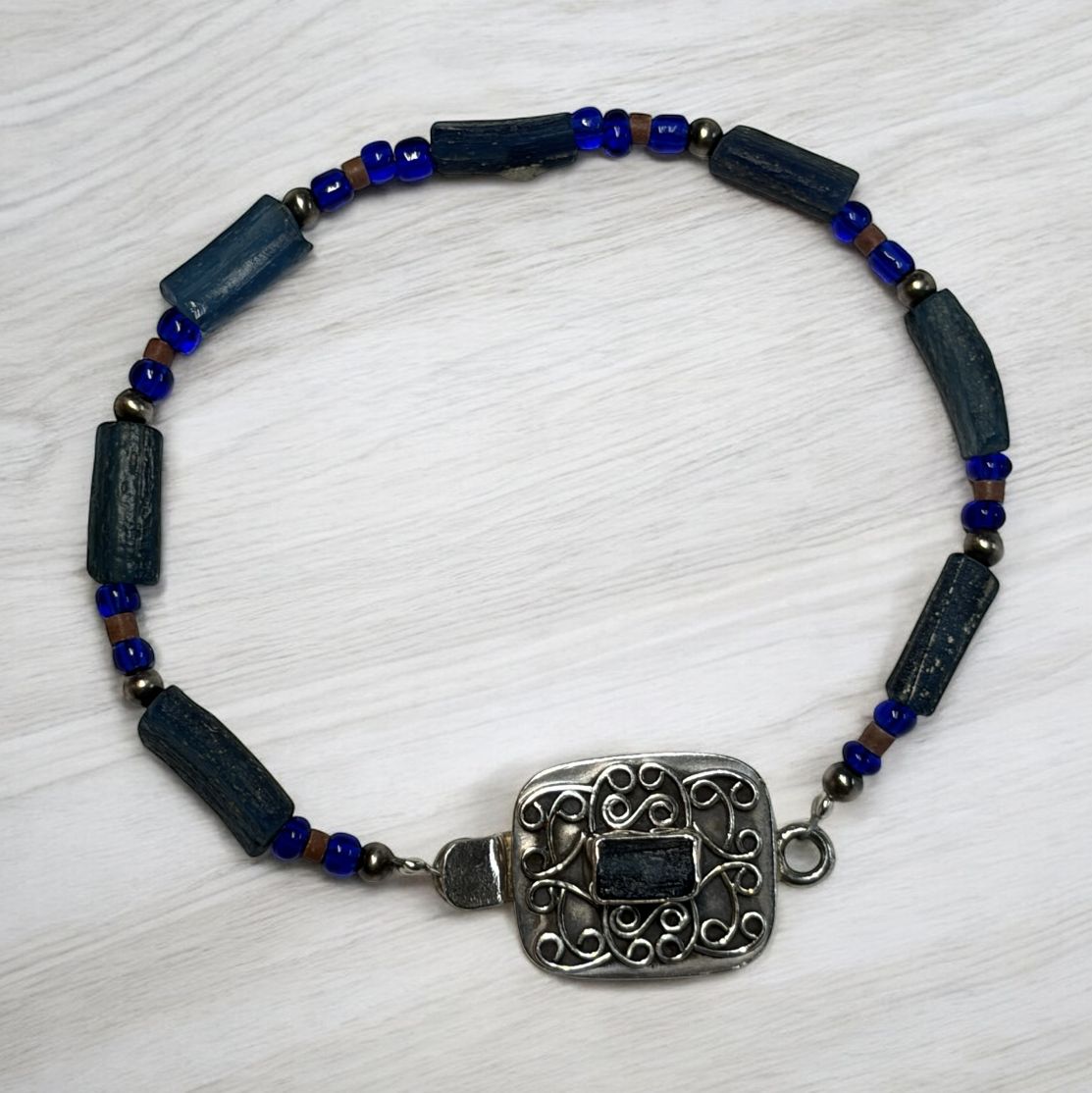 Bourie Bracelet Roman Glass and Carnelian  With Statement Clasp