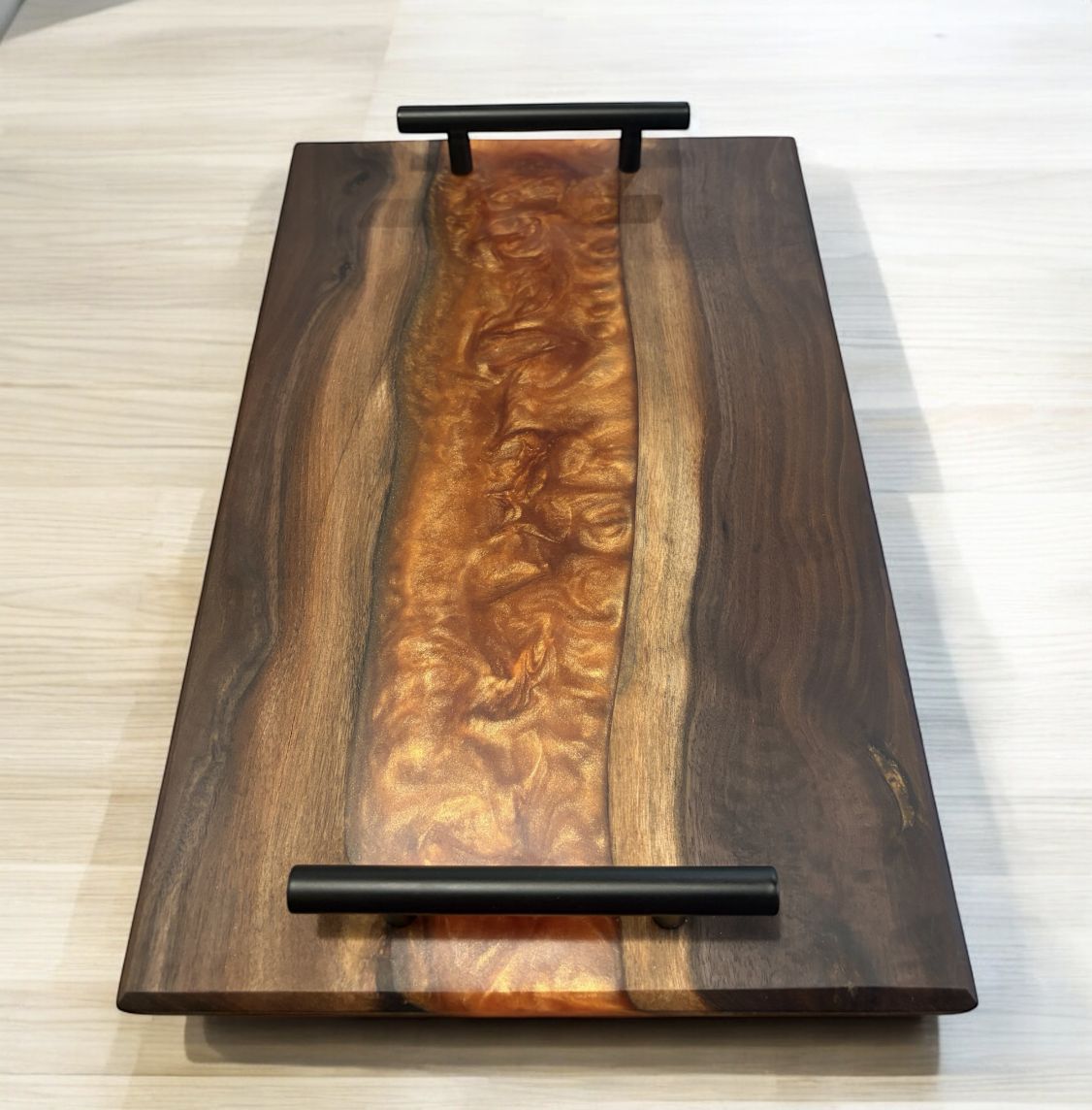 G.M. Charcuterie Board Black Walnut with Bronze Resin River
