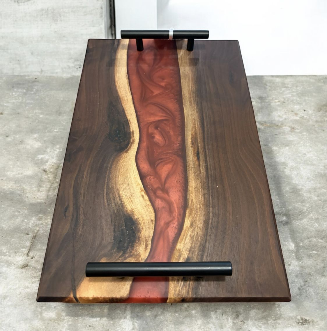 G.M. Charcuterie Board Black Walnut w/Red Dragon Resin