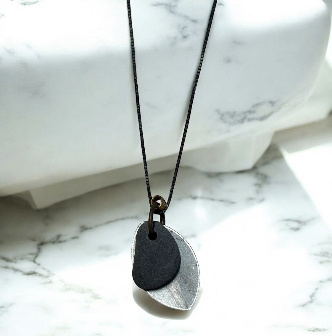 Blue Quarry Necklace Die Cut Galvanized Steel Leaf