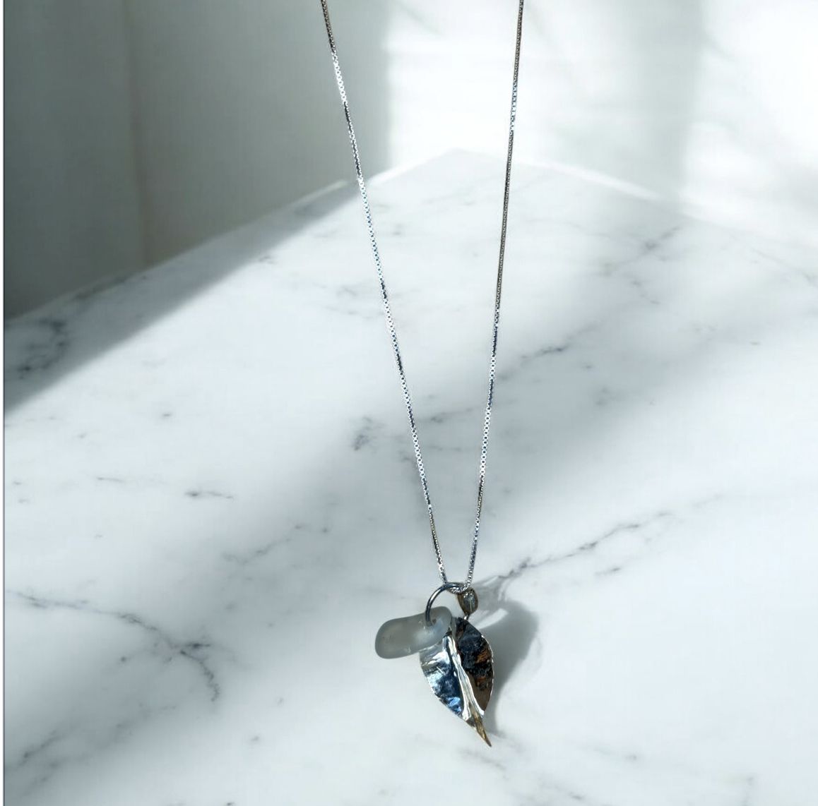 Blue Quarry Necklace Forged Leaf