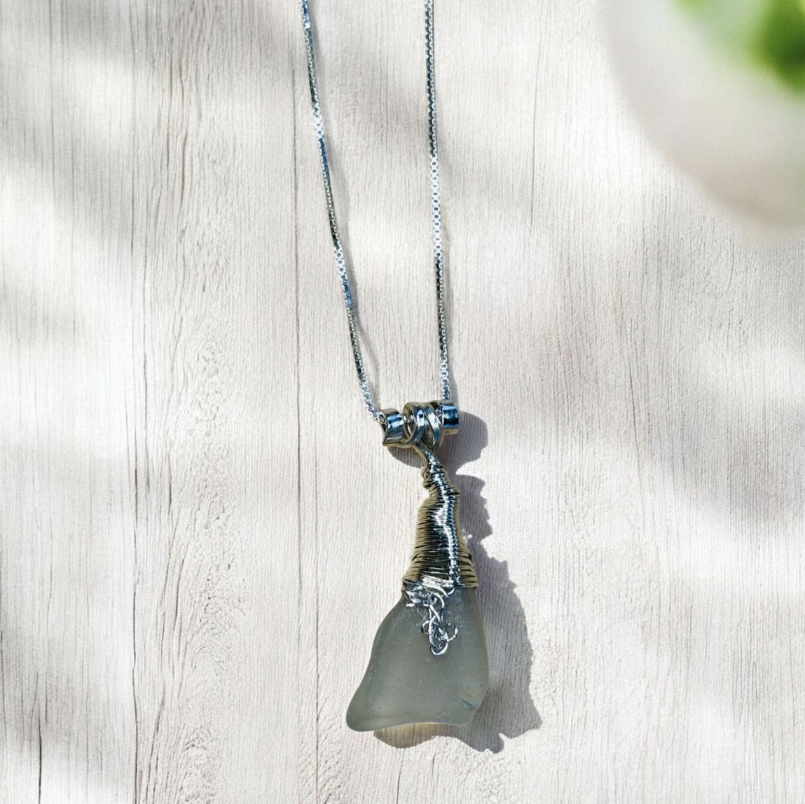 Blue Quarry Necklace Wrapped Beach Glass
