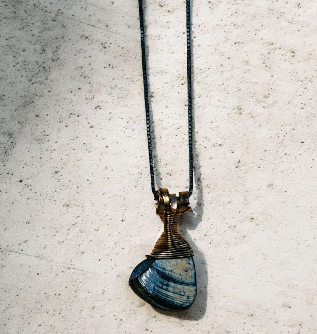 BQE Necklace Wrapped Shell in Phosphor Bronze